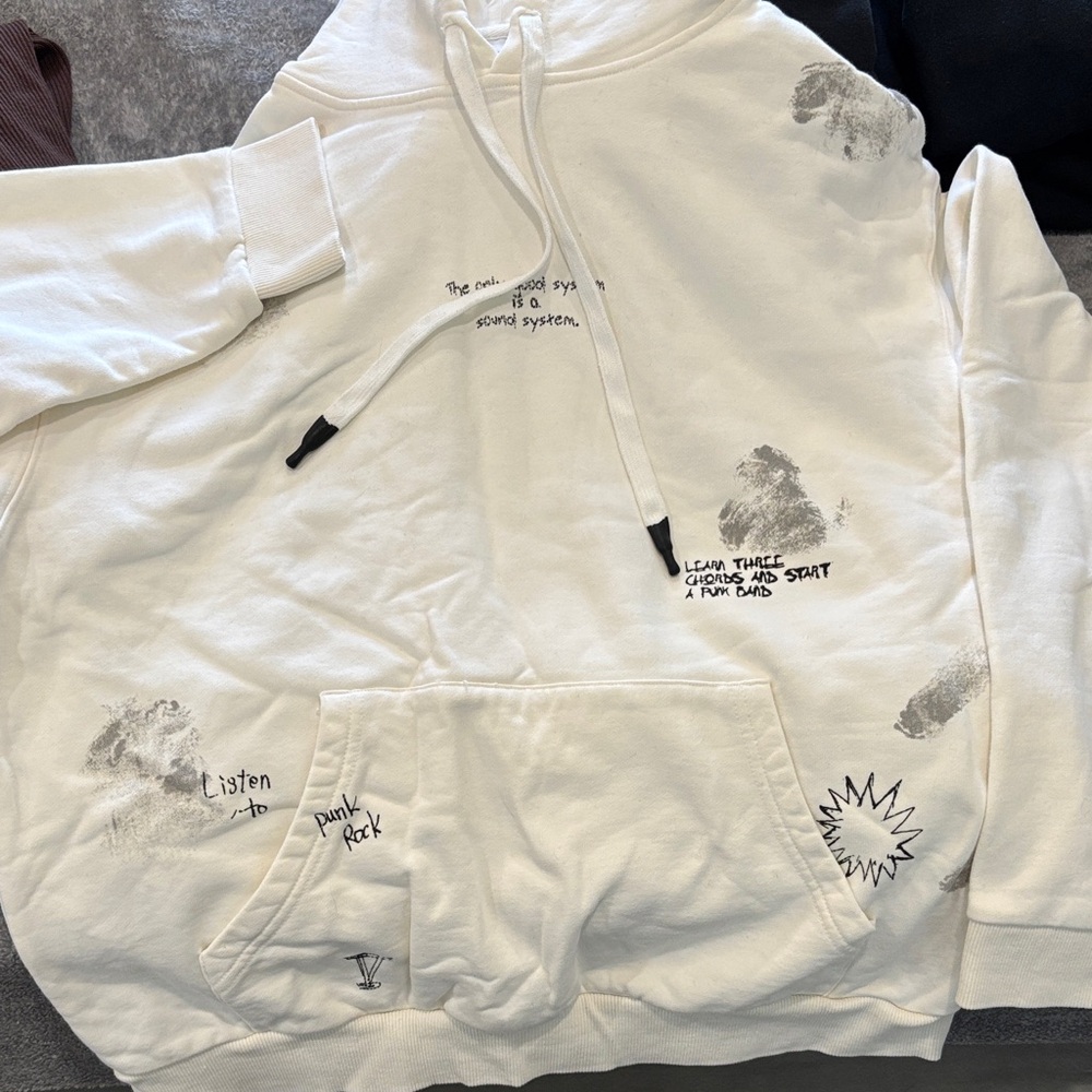 White Hoodie with Guitar Graphic